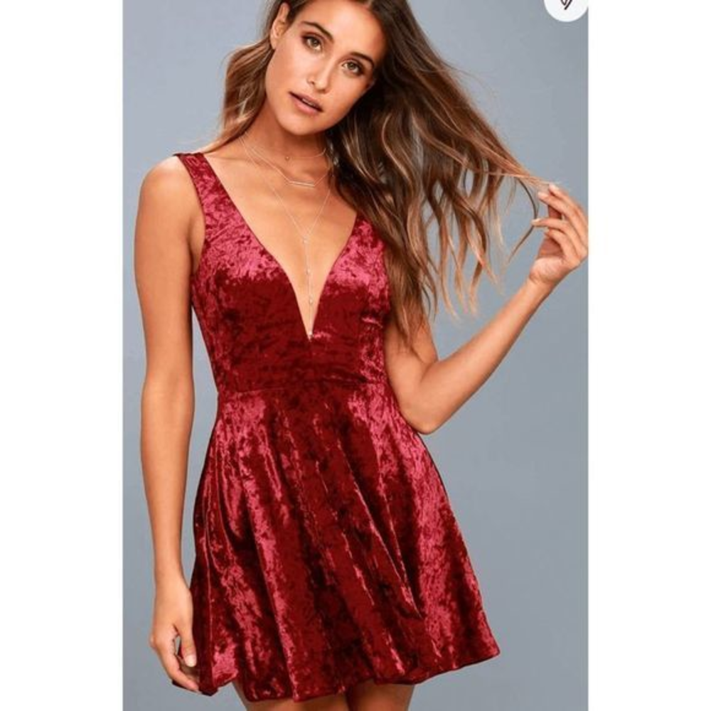 Lulus This Night Burgundy Backless Skater Dress‎